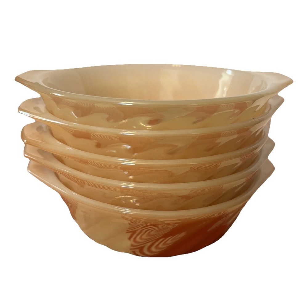 Anchor Hocking Fire King Peach Lustre Swirl Berry Bowl Lot of 5 6 inch ramekins